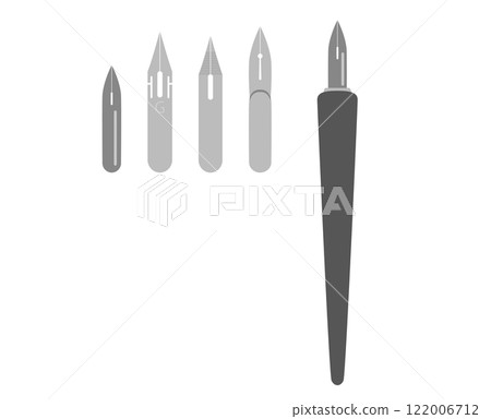 描繪漫畫藝術用品的筆尖類型的插圖材料 122006712