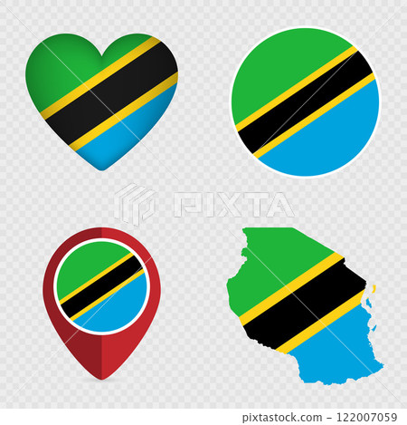 Tanzania Flag Icons Pack. Vector illustration. Tanzania Flag Icons Pack. Vector illustration. 122007059