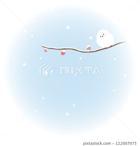 長尾蛾棲息在羅文樹枝上的可愛圓框背景 122007075