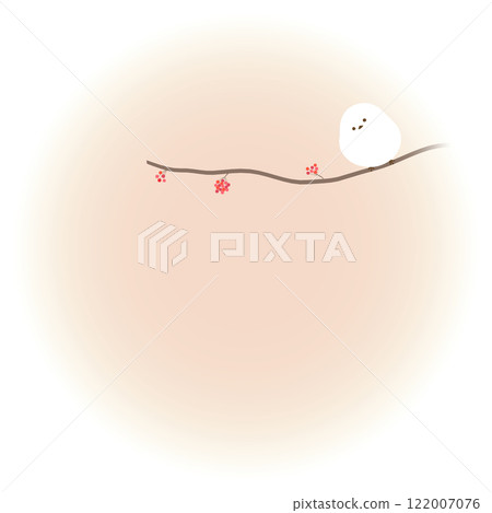 A cute frame background of a long-tailed tit perched on a rowan branch 122007076