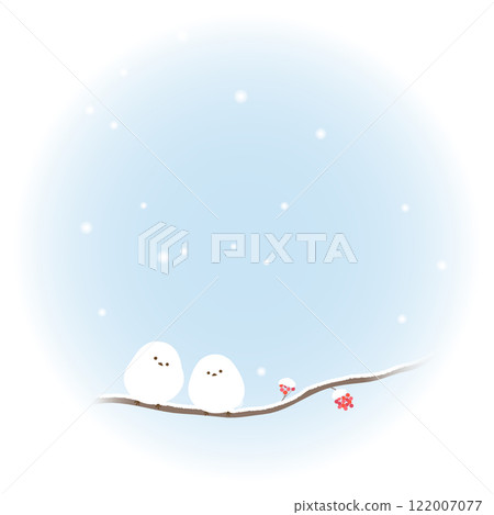 A cute round frame background of a long-tailed tit perched on a rowan branch A cute round frame background of a long-tailed tit perched on a rowan branch 122007077