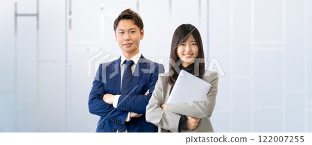 Image of business teamwork between two men and women 122007255