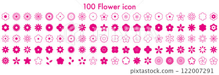 100 個簡單粉紅色圖示的花組 122007291