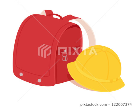 Illustration material of a red school bag and a yellow hat 122007374
