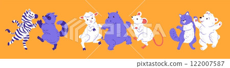 Cute animals dancing with each other. 122007587