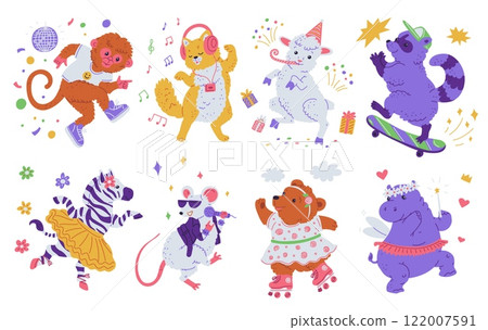 Set of cute dancing animals. 122007591