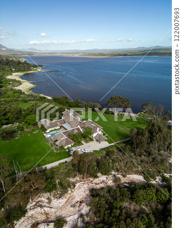 Hermanus Klein River Lagoon, Kleinriversvlei, South Africa. Aerial drone photo Hermanus Klein River Lagoon, Kleinriversvlei, South Africa. Aerial drone photo 122007693