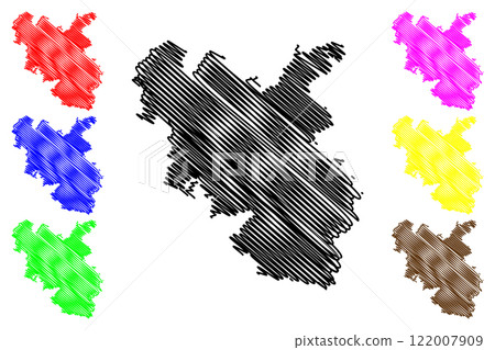 Sagar district (Madhya Pradesh State, Sagar division, Republic of India) map vector illustration, scribble sketch map 122007909