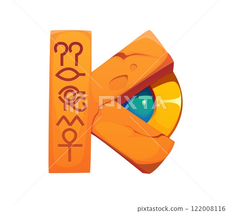 Cartoon Egyptian font stone sculpture K letter. Egyptian mythology latin alphabet symbol, egyptian civilization vector game English ABC K letter or Africa pharaoh font typeset element Cartoon Egyptian font stone sculpture K letter. Egyptian mythology latin alphabet symbol, egyptian civilization vector game English ABC K letter or Africa pharaoh font typeset element 122008116
