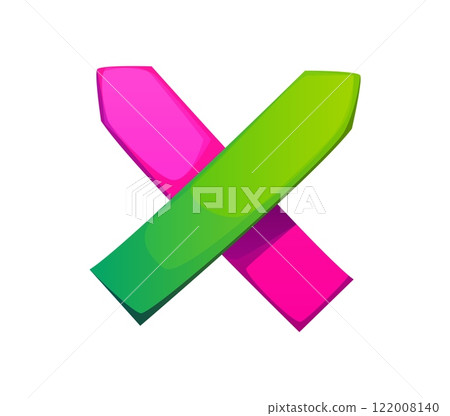 School education font bookmark stationery X letter. School creative classes funny accessory ABC font letter, child study tool vector English alphabet element or kid education supply typeset symbol 122008140