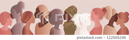 Group silhouette of multicultural women. International women s day. Empowerment inclusion - equality - Diversity - or girl power concept Group silhouette of multicultural women. International women s day. Empowerment inclusion - equality - Diversity - or girl power concept 122008286