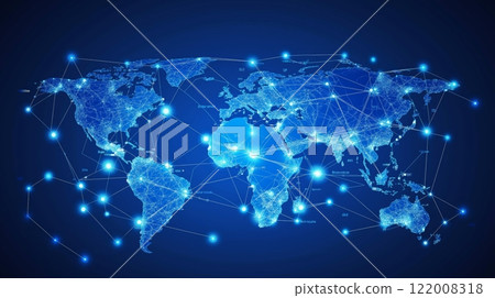 Glowing blue digital representation of Earth highlighting global connectivity Glowing blue digital representation of Earth highlighting global connectivity 122008318