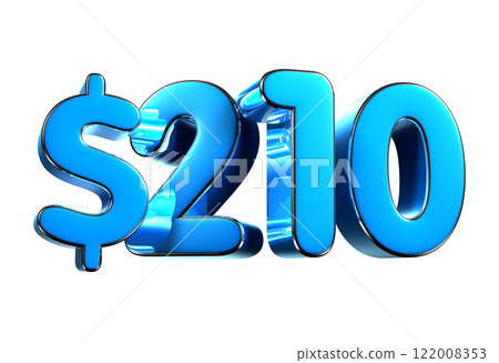 210 dollers blue 3d illustration. 122008353