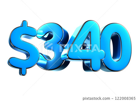340 dollers blue 3d illustration. 122008365