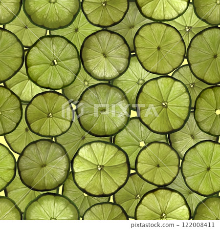 Seamless wallpaper with green lime slices. A repeating endless pattern. Seamless wallpaper with green lime slices. A repeating endless pattern. 122008411