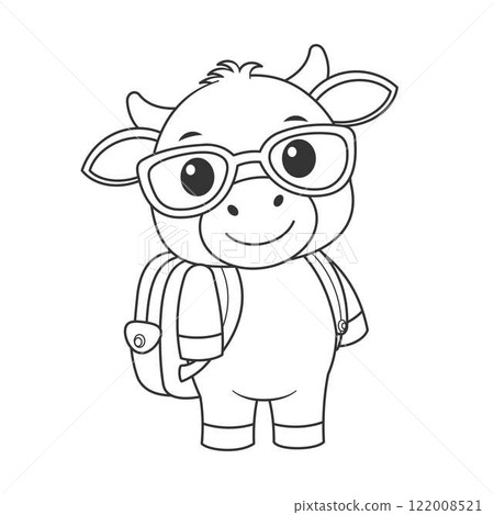 Cute cow wearing glasses and backpack for coloring 122008521