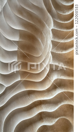 dune inspired wavy pattern with layered curves in warm neutral tones evoking tranquil dimension copyspace concept of spa wellness interior design 122008583