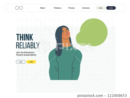 Thinking people, modern flat vector concept illustration- woman standing thoughtfully, looking upwards, bubble near head Metaphor for reflection, analysis, introspection, contemplation, deep thought 122008653