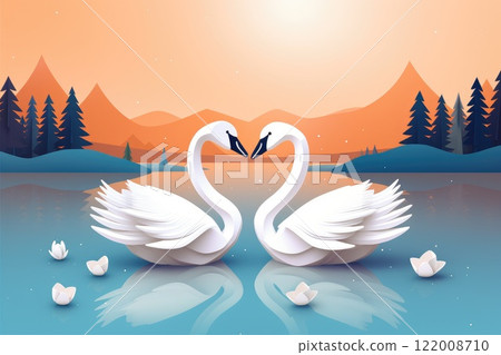 swan couple on the lake paper art illustration swan couple on the lake paper art illustration 122008710