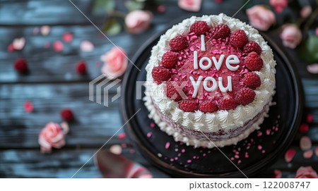 tasty decorated cake with i love you text 122008747