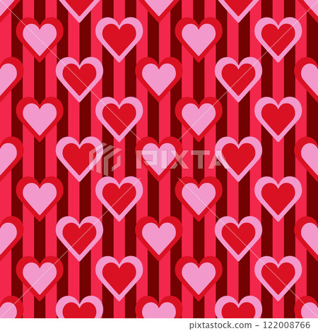Red love heart seamless pattern illustration set. Cute romantic hearts background print. Valentines day holiday backdrop texture. Vector illustration. 122008766