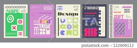Abstract cover typography template. Posters layouts with minimalist compositions with geometric shapes, simple naive symbols, organic forms. Modern banners set in retro design. Vector illustration. Abstract cover typography template. Posters layouts with minimalist compositions with geometric shapes, simple naive symbols, organic forms. Modern banners set in retro design. Vector illustration. 122009112