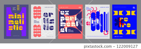 Abstract cover typography template. Posters layouts with bright colors, bold titles, bright dynamic composition in experimental style. Social media banners set in retro design. Vector illustration. 122009127