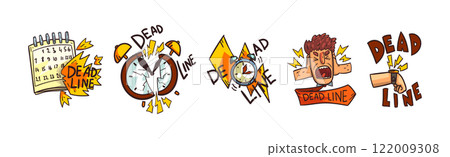 Deadline and Working Time Sticker and Label Vector Set Deadline and Working Time Sticker and Label Vector Set 122009308