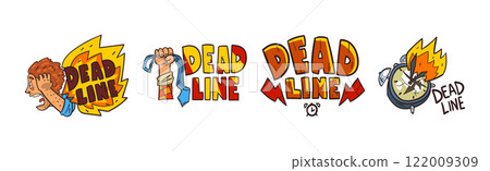 Deadline and Working Time Sticker and Label Vector Set 122009309