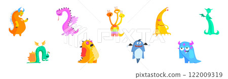 Freaky Monster Character with Funny Face Vector Set 122009319