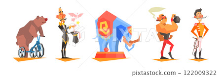 Circus Tame Animal and Entertainer Perform Show Vector Set 122009322