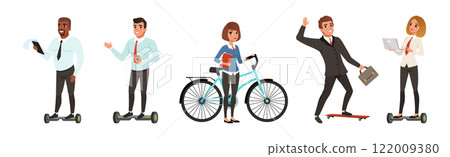 Business People Using Eco Friendly Transport Vector Set 122009380