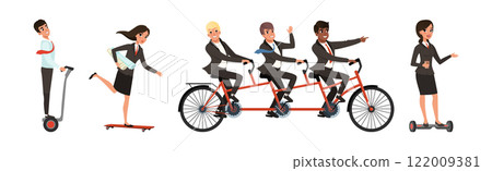 Business People Using Eco Friendly Transport Vector Set 122009381