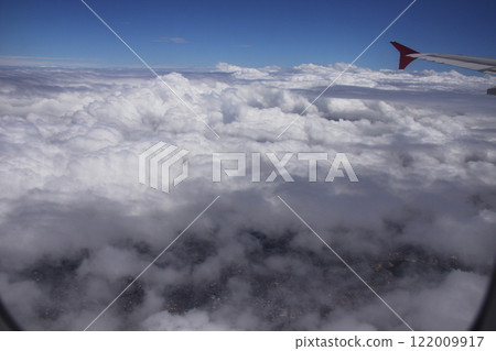 Sea of clouds and blue sky over Brazil seen from an airplane window Sea of clouds and blue sky over Brazil seen from an airplane window 122009917