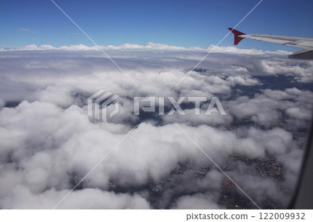 Sea of clouds and blue sky over Brazil seen from an airplane window Sea of clouds and blue sky over Brazil seen from an airplane window 122009932