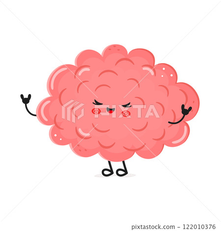 Cute cartoon pink Brain character with happy expression 122010376