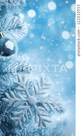 a frosty, light blue Christmas-themed scene with a glittering snowflake ornament a frosty, light blue Christmas-themed scene with a glittering snowflake ornament 122010553