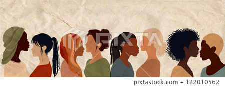 Group silhouette of multicultural women. International women s day. Empowerment - Diversity - inclusion - equality - or girl power concept Group silhouette of multicultural women. International women s day. Empowerment - Diversity - inclusion - equality - or girl power concept 122010562