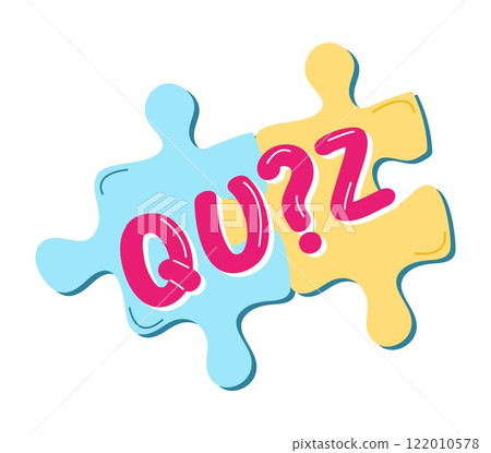 Quiz time label featuring a question mark, 122010578