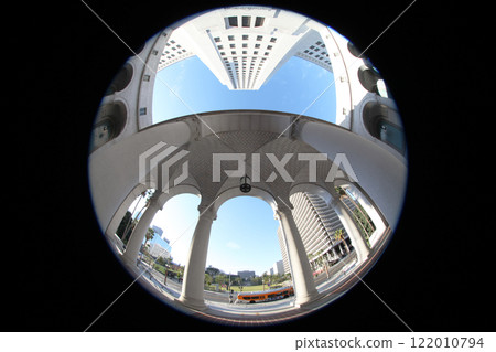 Upward Fisheye View from the Courtyard of the Los Angeles City Hall, California 122010794