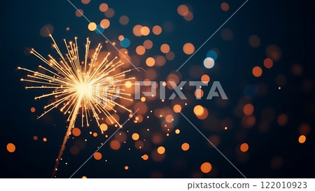 Golden Firework Sparkles with Bokeh Background Golden Firework Sparkles with Bokeh Background 122010923