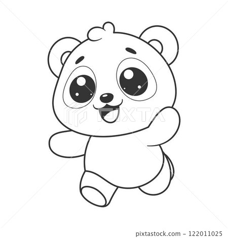 Cute panda is running and waving for coloring 122011025
