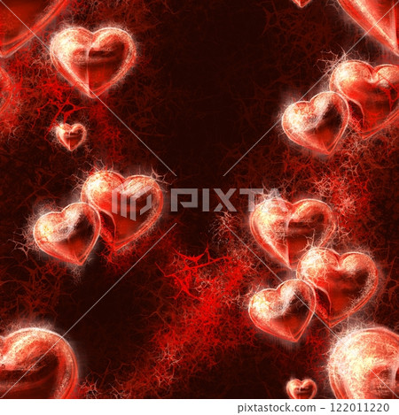 Seamless pattern with red hearts on the black background.  122011220