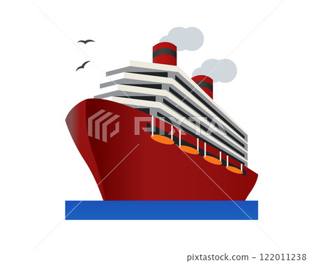 Red large ship icon, transport of people or cargo across ocean Red large ship icon, transport of people or cargo across ocean 122011238
