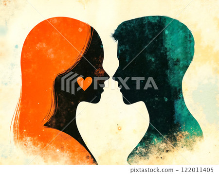 A man and a woman with a heart in their mouths 122011405