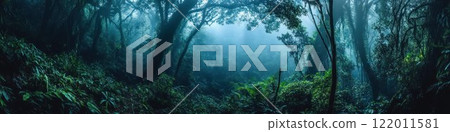 Tropical forest in darkness, wTropical forest in darkness, with a dense and mysterious atmosphere.ith a dense and mysterious atmosphere. 122011581
