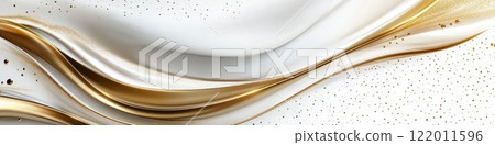 Luxury gold banner. Elegant white background with golden lines and waves for design 122011596
