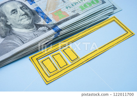 Stack of dollars and progress bar. Financial growth and investment tracking. Stack of dollars and progress bar. Financial growth and investment tracking. 122011700