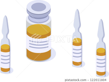Glass ampoules and vials containing orange liquid medicine, with blank labels for adding information, are arranged on a white background, creating a medical and healthcare related scene Glass ampoules and vials containing orange liquid medicine, with blank labels for adding information, are arranged on a white background, creating a medical and healthcare related scene 122011804