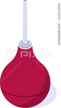 Isometric vector illustration representing a red rubber enema pear with a white tip, commonly used for medical procedures such as administering fluids or cleaning Isometric vector illustration representing a red rubber enema pear with a white tip, commonly used for medical procedures such as administering fluids or cleaning 122011810